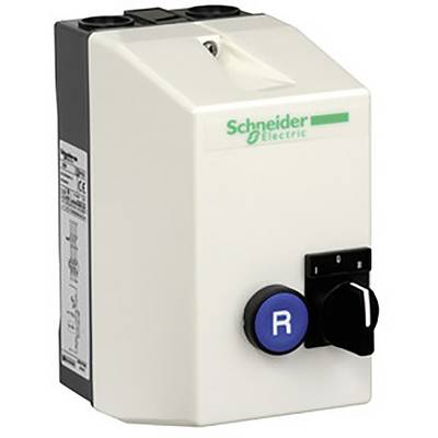 En styrenhet från Schneider Electric med en blå 'R'-knapp och en svart vridomkopplare.