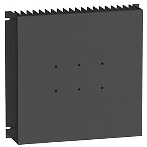 En rektangulär svart kylare med flera parallella, vertikala kylflänsar överst för värmeavledning.
