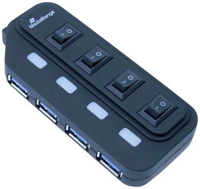 MediaRange MRCS505 USB-hubb 4 Port USB-A USB 3.0 5 GBit/s individuellt omkopplingsbara Svart MRCS505