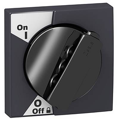 En rund omkopplare med märkning 'On/Off'. Spaken pekar på 'Off'. Bakgrund och spak är mörkgrå.