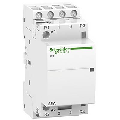 En vit elektrisk kontaktor från märket Schneider Electric med märkningar för anslutningar: R1, R2, R3, R4, A1, A2 och 25A.