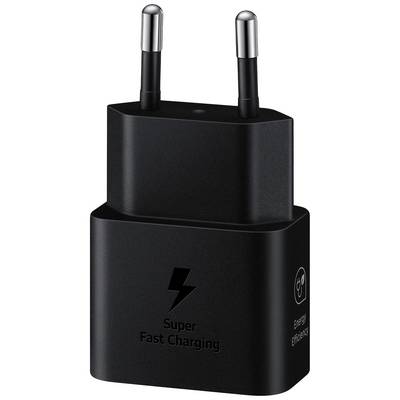Ett svart laddare med två stift och texten 'Super Fast Charging'; energieffektiv.