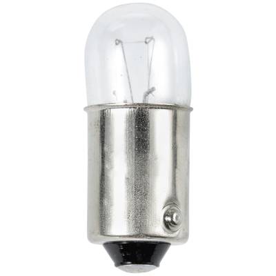 En liten, klar glödlampa med metallfäste och synlig glödtråd.