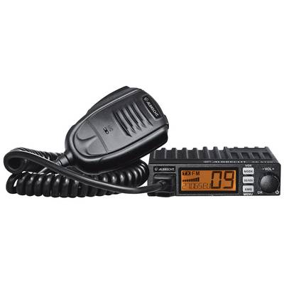 En CB-radio med mikrofon, svart design, som visar kanal 09 och frekvensen på en digital display.