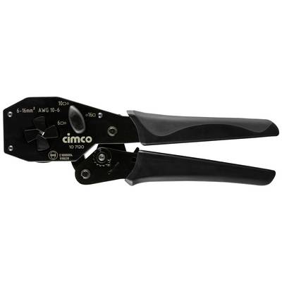 Svart kabelskotång från Cimco, lämplig för 6-16 mm² och AWG 10-6 kablar. Den har ergonomiska handtag och är utformad för elektriskt arbete.