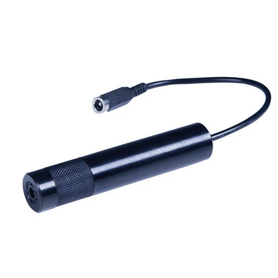 Svart cylinderformad laserpekaresmed nätadapter, lämplig för presentationer eller tekniska tillämpningar.