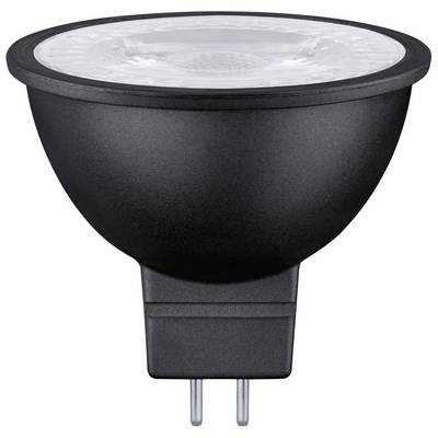 Svart LED-lampa med två stift, lämplig för GU5.3-sockel. Energisnål, perfekt för fokuserad belysning i bostadsmiljöer.