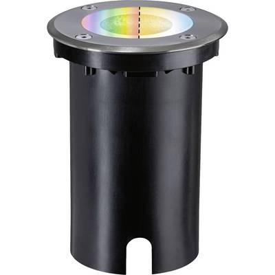 Svart cylinderformad enhet med ett fäste överst som innehåller ett färgat lysande element.