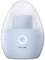 Luftfuktare i äggform med vitt och blått hölje och silverfärgad på/av-knapp, märkt med 'Philips'. Perfekt för bostadsutrymmen.