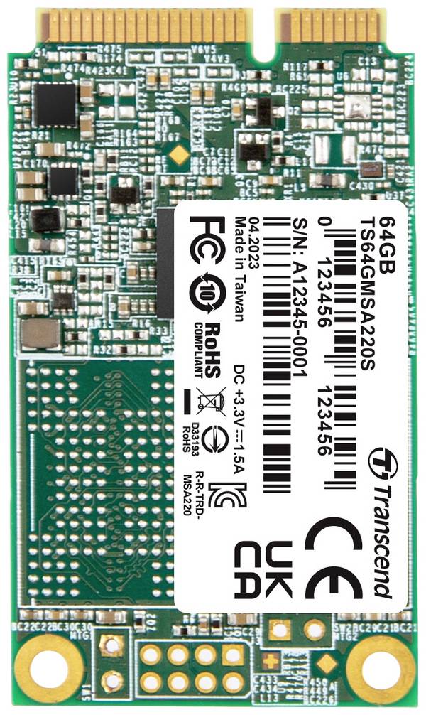 Transcend 220S 64 GB SSD-hårddisk mSATA SATA 6 Gb/s Box TS64GMSA220S