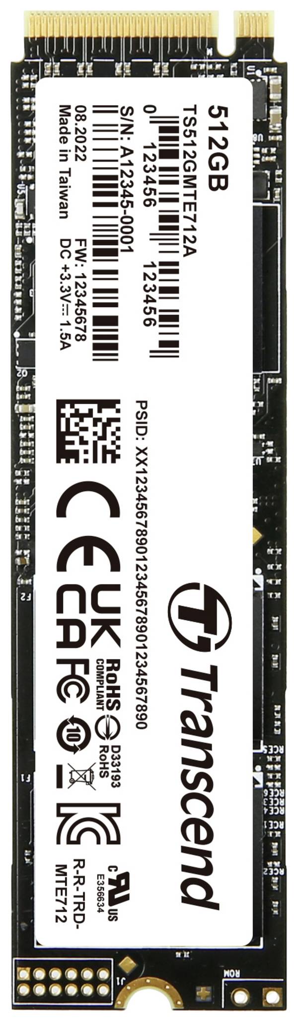 Transcend MTE712A 512 GB Intern NVMe/PCIe M.2 SSD PCIe NVMe 4.0 x4 Industrial TS512GMTE712A