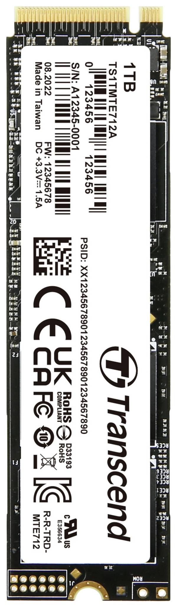 Transcend MTE712A 1 TB Intern NVMe/PCIe M.2 SSD PCIe NVMe 4.0 x4 Industrial TS1TMTE712A