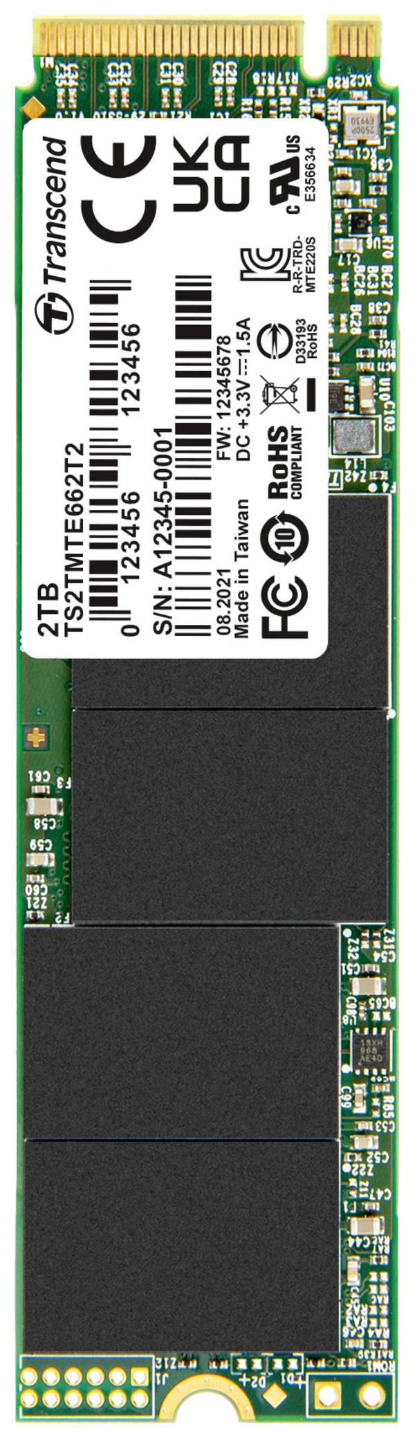 Transcend MTE662T2 2 TB SSD-hårddisk SATA M.2 2280 Pcle NVMe 3,0 x4 Industrial TS2TMTE662T2