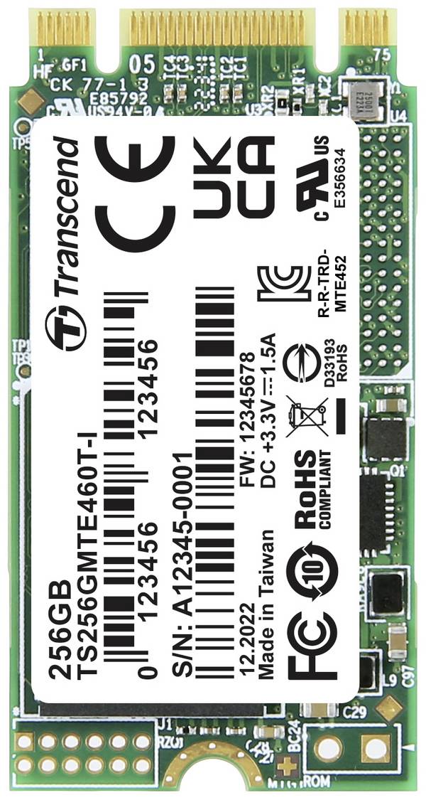 Transcend MTE460T-I 256 GB Interne M.2 PCIe NVMe SSD 2242 Pcle NVMe 3,0 x2 Industrial TS256GMTE460T-I