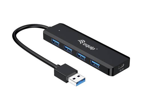 Equip 128959 USB-hubb 5 Port USB-A USB 3.0 5 GBit/s med USB-C-kontakt Svart Hub + USB-C-adapter