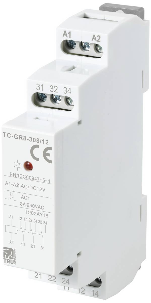 TRU COMPONENTS TC-GR8-308/12 Hjälpbrytare 3 switch 12 V/AC, 12 V/DC 8 A 1 st