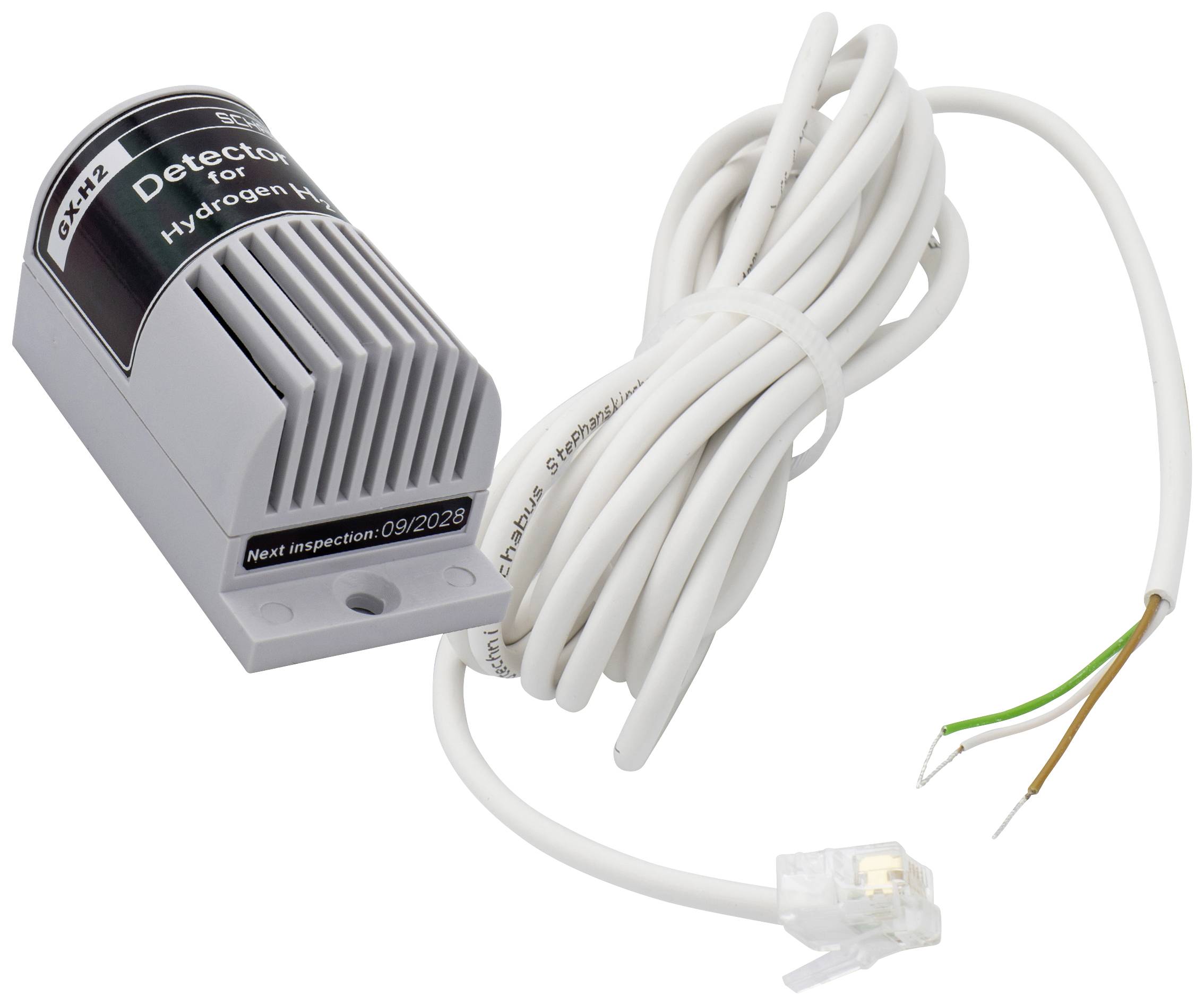 Vätgassensormodul med vitt kabel, plasthjölje och RJ-45-kontakt, för detektering av vätgasläckor, inspektion förfaller 09/2028.
