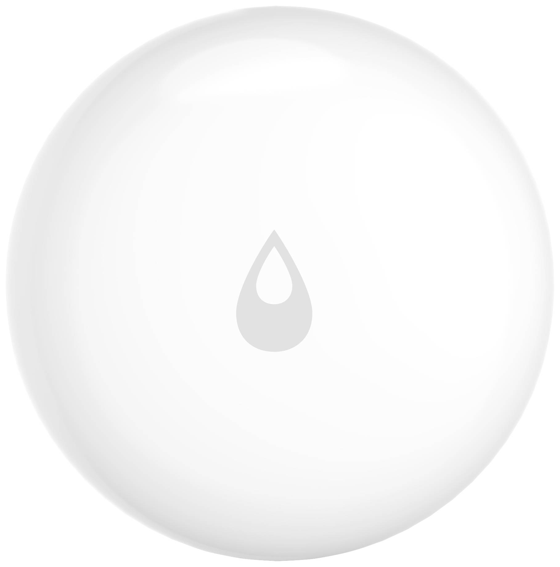 En vit, rund form med en enkel droppe som symbol i mitten, återgiven på en neutral bakgrund.