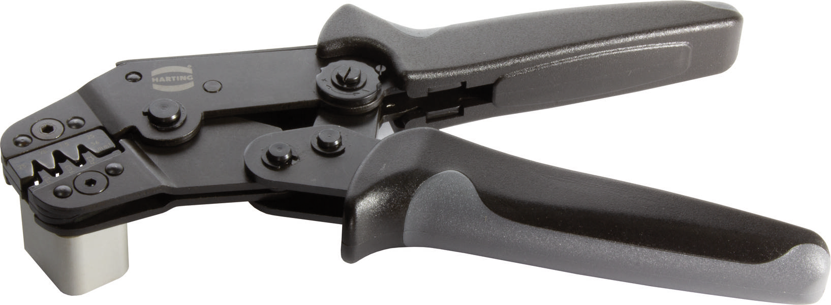 En svart crimptång med ergonomiska handtag, lämplig för att ansluta kablar och kontakter inom elektrik.