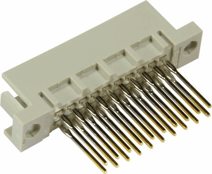 En flerpolig, rektangulär, vit plastanslutning med metallstift, som vanligtvis används i elektroniska enheter.