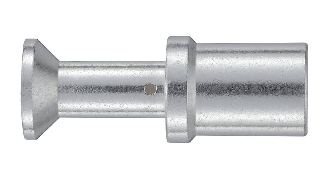 Ett silverfärgat metallstycke, cylindriskt med en bredare och en smalare sida, sannolikt en del av en större mekanism.
