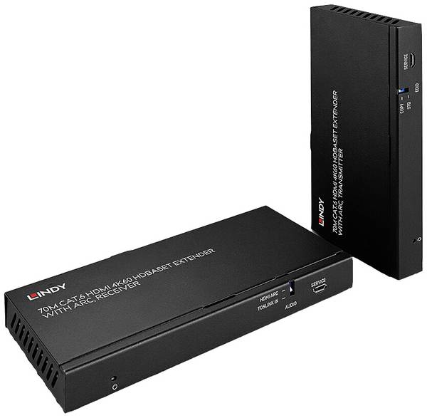 LINDY 70m Cat.6 HDMI 4K60, Audio, IR & RS-232 HDBaseT Extender mit ARC HDMI, Infraröd, RJ45, Toslink Förlängning  70 m