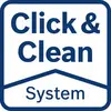 'Click & Clean System' - Logotyp med vit bakgrund och blå text.
