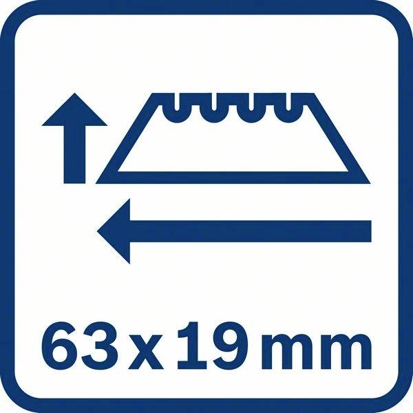 'Schema för en rakbladspåse med måtten 63 x 19 mm'