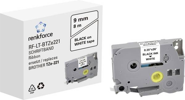 Renkforce RF-LT-BTZe221 Kompatibel Ersätter Brother TZe-221 9 mm Bandfärg: Vit Skriftfärg: Svart 8 m