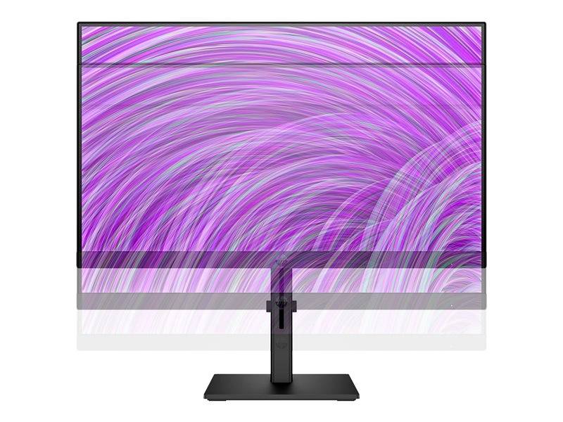 En modern, tunn skärm med en smal svart ram som visar ett livligt, abstrakt lila mönster på skärmen.