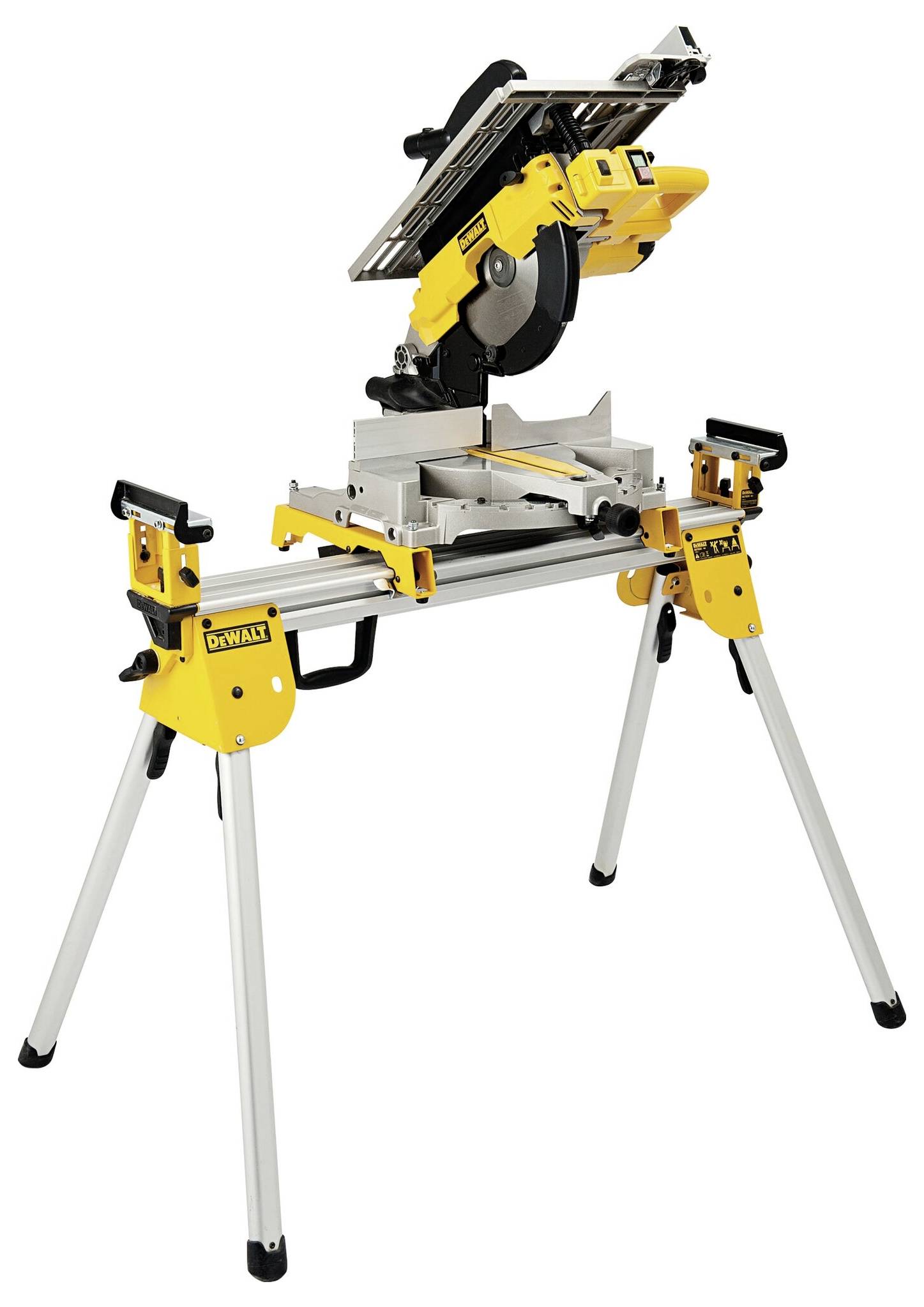Cirkulärsåg på ett stabilt, gult fällbart stativ. Främst använd i verkstäder för precision vid träkapning.