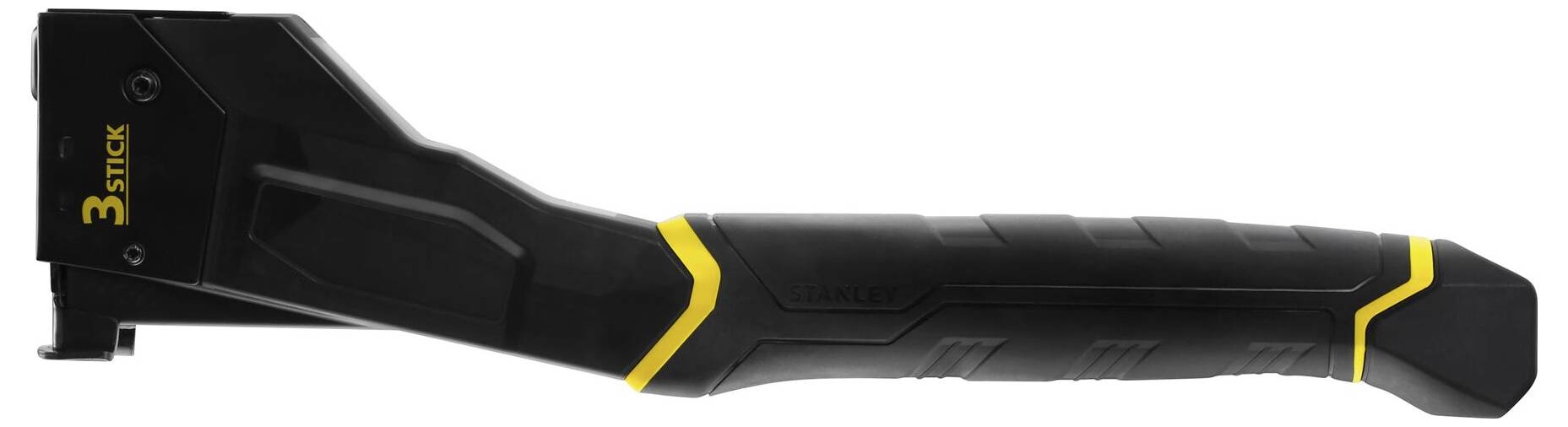 Ett svart, ergonomiskt handverktyg med gula accenter och texten '3STICK', sannolikt ett nitmaskinsverktyg eller fästanordningsverktyg.