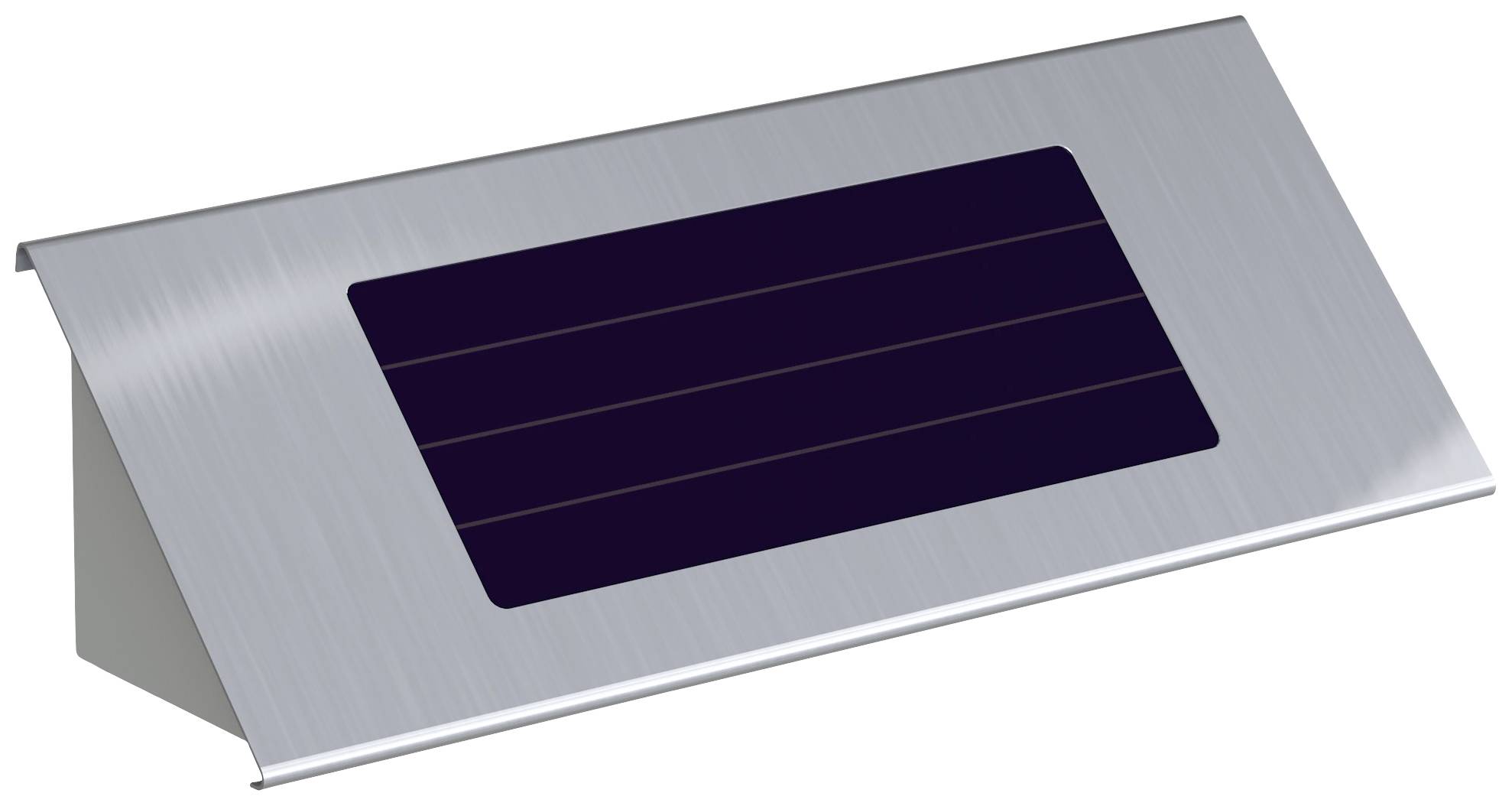 Silverfärgad LED-trappbelysning med integrerad solpanel, lämplig för utomhusbruk.