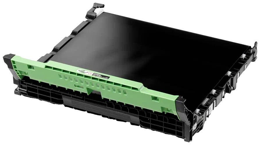 En grön och svart skrivare-tonerkassett eller bildtrummodul i rektangulär form, som används för laserskrivare.