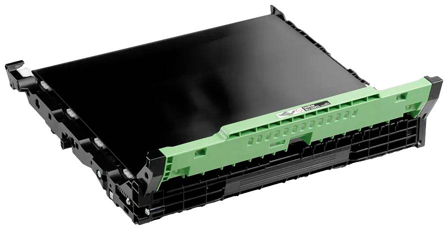 En svart och grön skrivartoner med rektangulär form, möjligen avsedd för en laserskrivare.