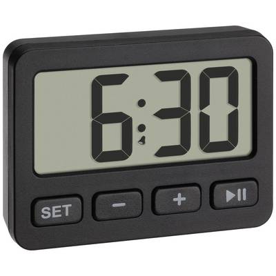 En svart digital timer visar '6:30', med tre knappar därunder: 'SET', plus och Spela/Paus.