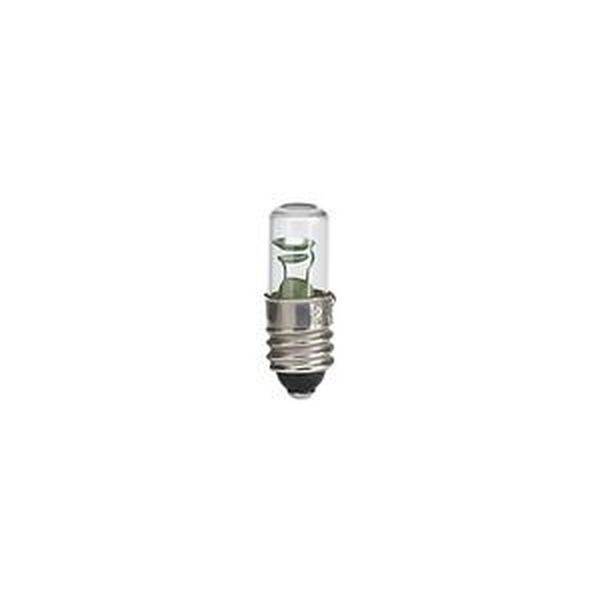 En liten glödlampa med E10-sockel, lämplig för ficklampor och små belysningsändamål.
