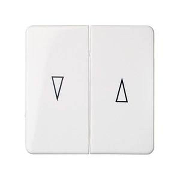 Två vita strömbrytare bredvid varandra, var och en med en svart triangelsymbol: den vänstra pekande nedåt och den högra pekande uppåt.