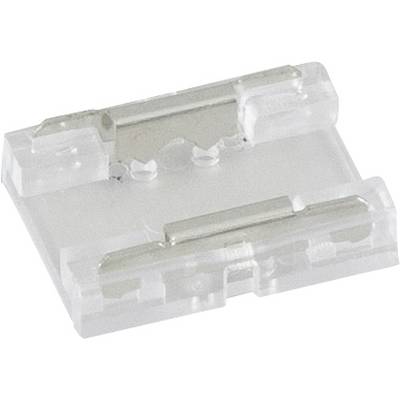 Klar plastsäkringshållare med två metallklämmor, visad på vit bakgrund.