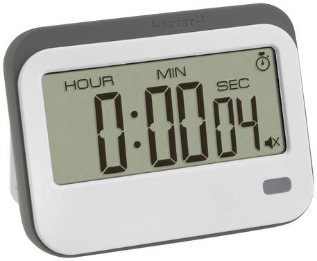 TFA Dostmann Digitaler Timer mit Stoppuhr und Wecker Timer Vit, Grå digital