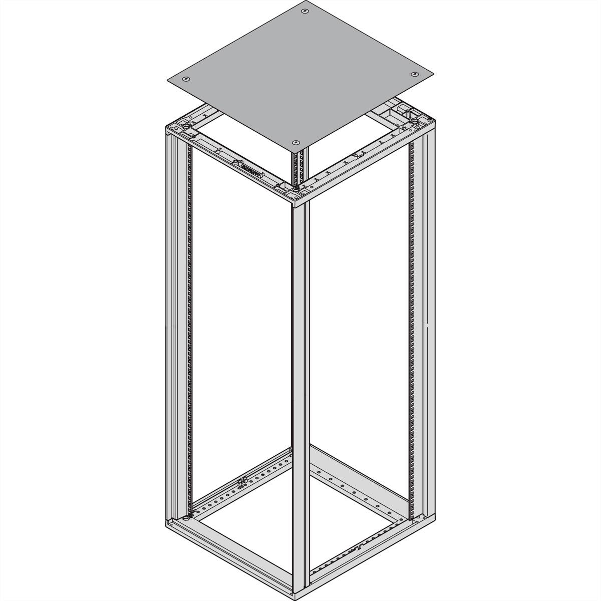 Metallskåpram med öppen design, visad utan sido- och framväggar, toppskiva ovanpå.
