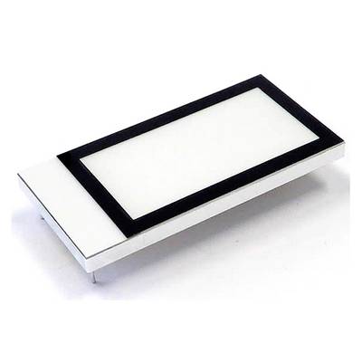 En rektangulär displaymodul med en svart ram på en vit yta, sannolikt avsedd för elektroniska displayer.