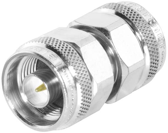 En silverfärgad koaxialkontakt med metallgänga och cylindrisk form, ofta använd för antenn- och satellitanslutningar.