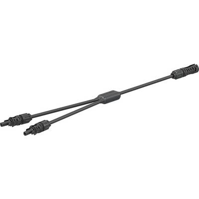Y-kabel, svart färg, med en hane och två honor, för anslutning i elektriska installationer.