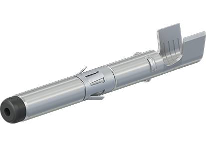 En silverfärgad metallcylinder med räfflat mittparti, som skulle kunna vara en del av en större teknisk apparat eller verktyg.