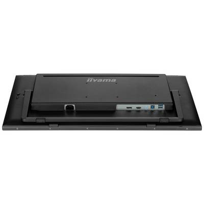Baksidan av en Iiyama-skärm med synliga anslutningar, inklusive HDMI, USB och Ethernet.