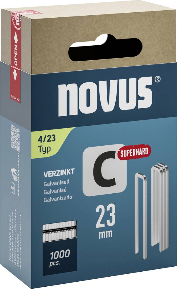 Novus Tools 042-0803 Klämmor med smal rygg Typ 4 1000 st Mått (L x B) 23 mm x 6.1 mm