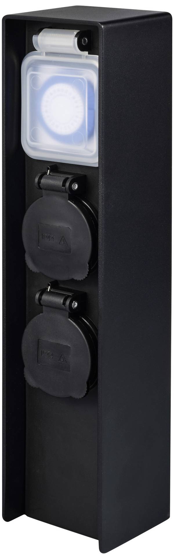 Sygonix SY-6121656 Trädgårdsstickkontakt med timer 2x  Svart Petskydd, med jordad, med timer