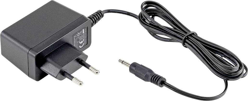 Svart nätadapter med eurokontakt och långt kabel. Lämplig för laddning eller drift av elektroniska enheter.