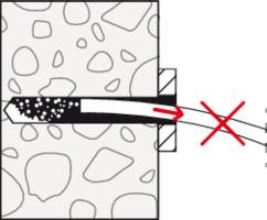 Diagrammet visar en murad vägg med ett isolerskikt fyllt med material. Ett kryss markerar att isolerskiktet inte ska penetreras.